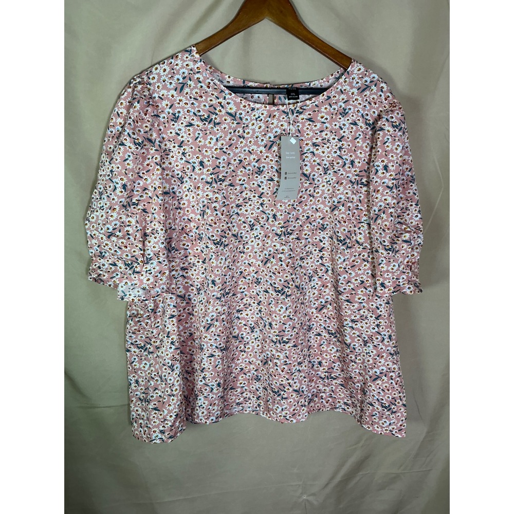 Emery Rose Floral Puff Sleeve Blouse Womens 4XL Pink New Daisy Boho Top - Picture 6 of 14
